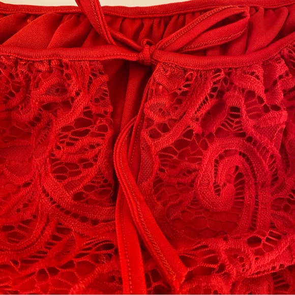 Tacera Elegant Red Lace Halter Women's Blouse Sz XL Sleeveless spaghetti strap - Picture 8 of 10